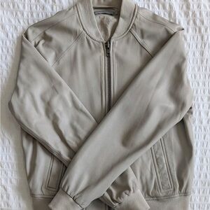 Vince Light Gray Leather Bomber Jacket